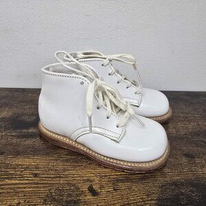 VTG Stride Rite White Leather Baby Shoes Size 4D Lace Up Hard Sole Rigid